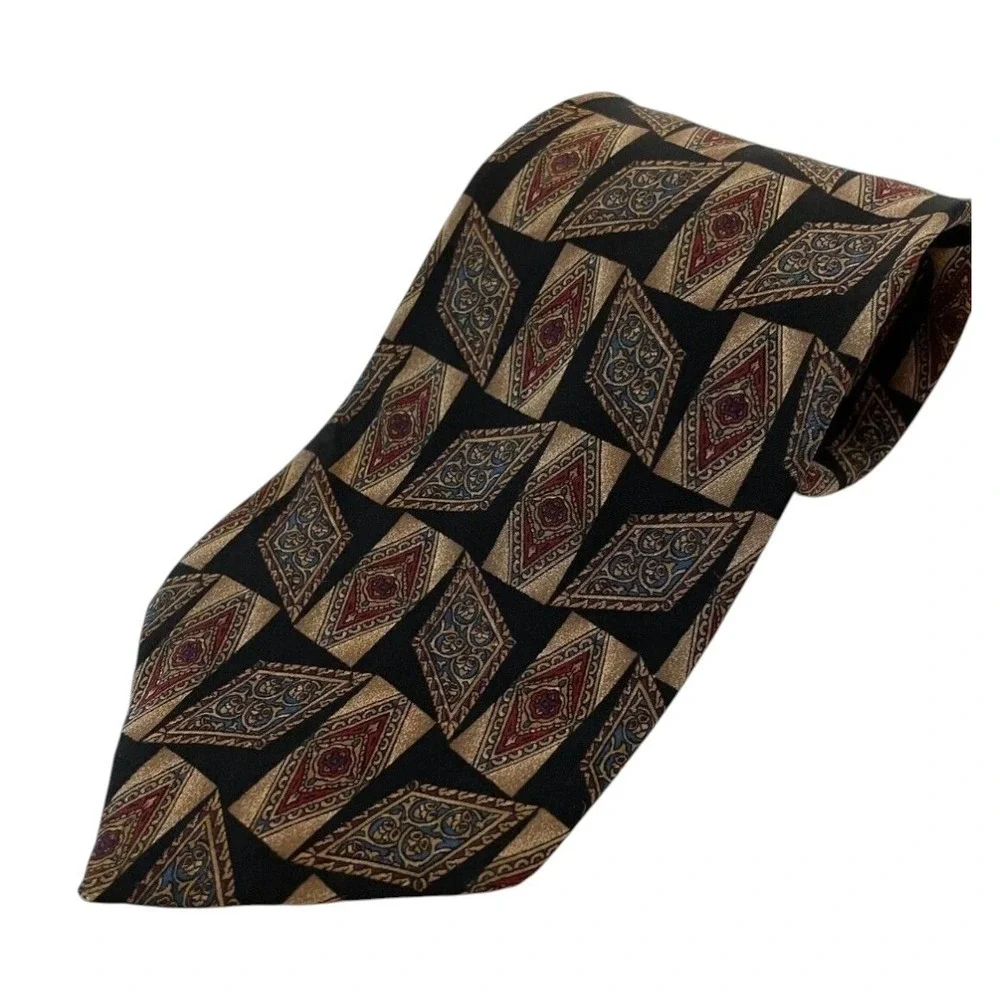 Etienne Aigner Men's Classic Neck Tie Black Diamond Retro Print 100% Silk
